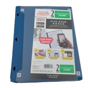 Lot of 4 Five Star Blue Plastic Customizable 2 Pocket Folder Create Flashcards
